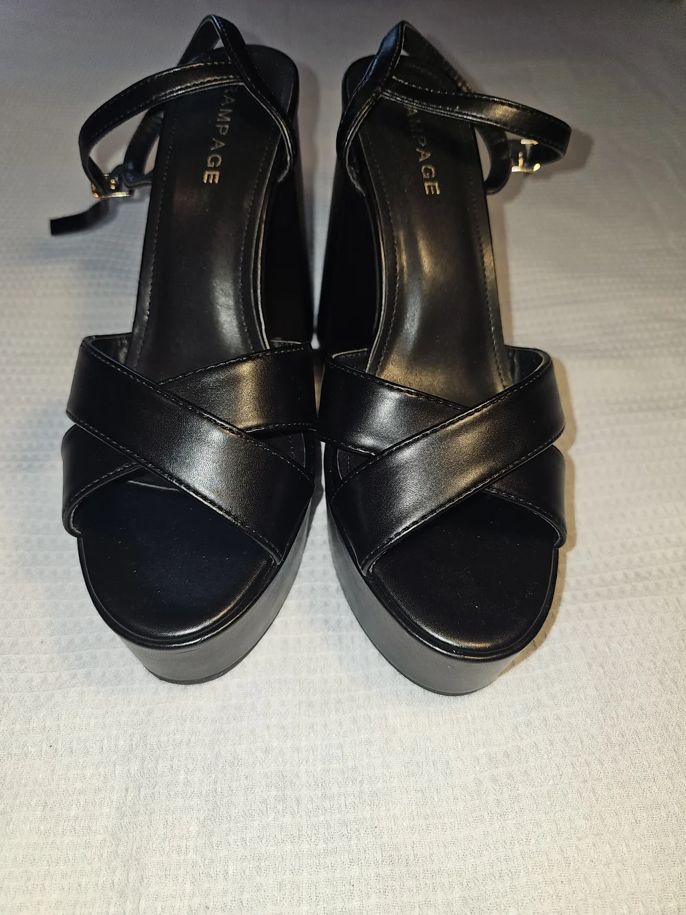 Rampage Black Leather-Look Platform Block Heels